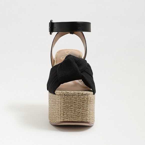 NWOB Sam Edelman Theresa Platform Block Heel Sandals in Black Linen size 9.5 - Picture 4 of 15